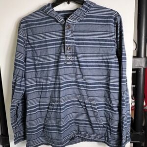 American Eagle Outfitters Blue Striped Cotton Hooded Baja Pullover Mens XL‎